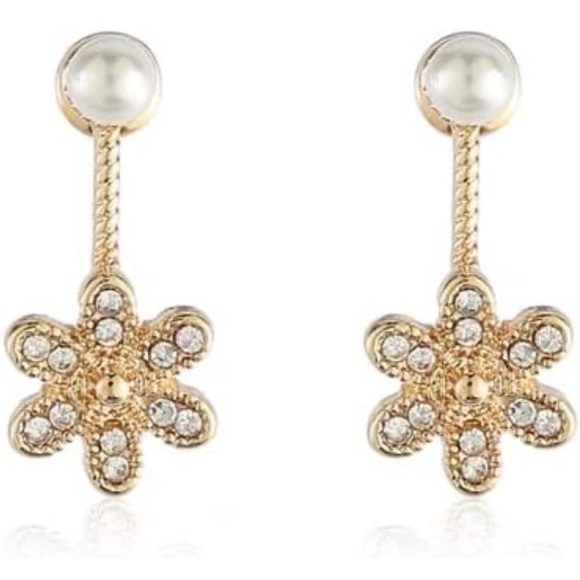 BRAND NEW flower pearl dangle earring set with CZ stones - Picture 1 of 5